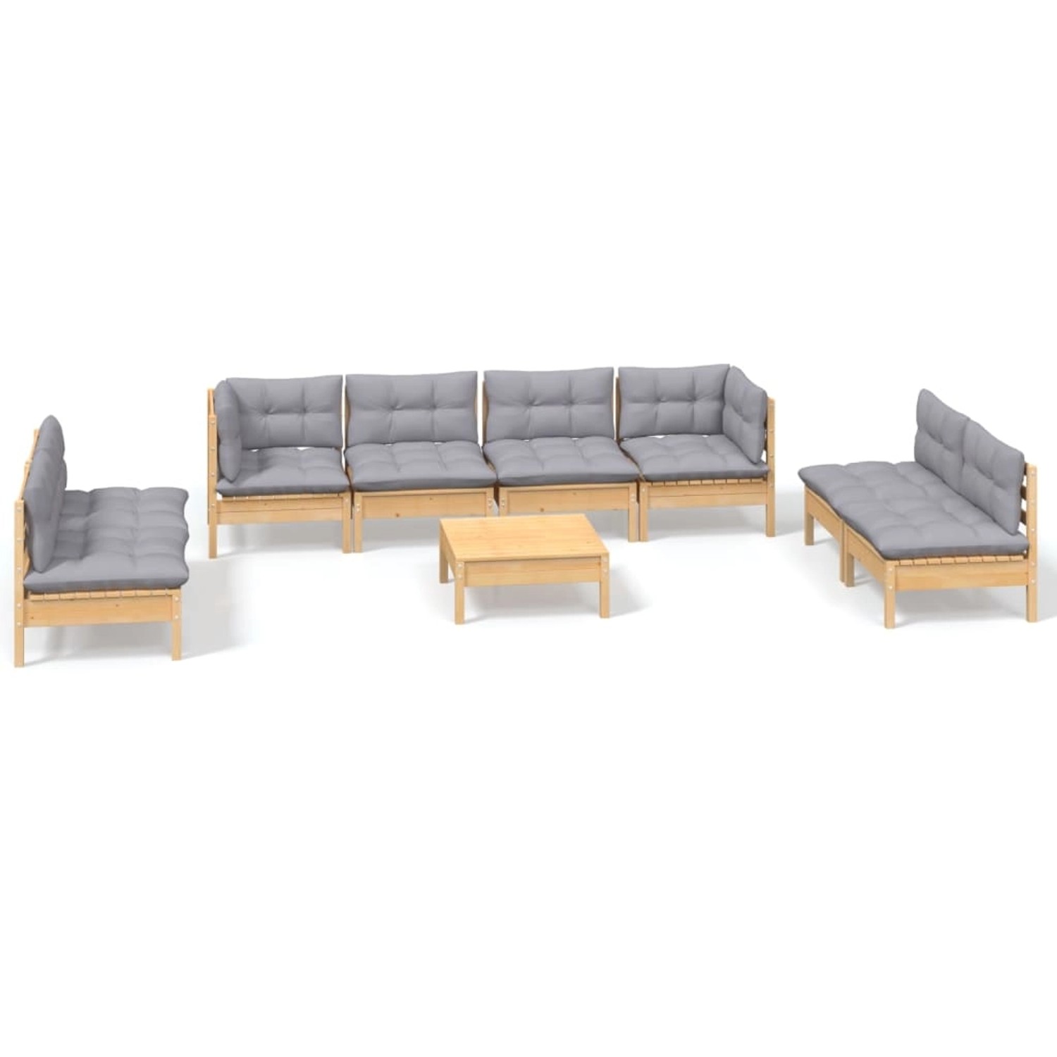 vidaXL 9-Tlg Garten-Lounge-Set mit Grauen Kissen Kiefer Massivholz 3096237 günstig online kaufen