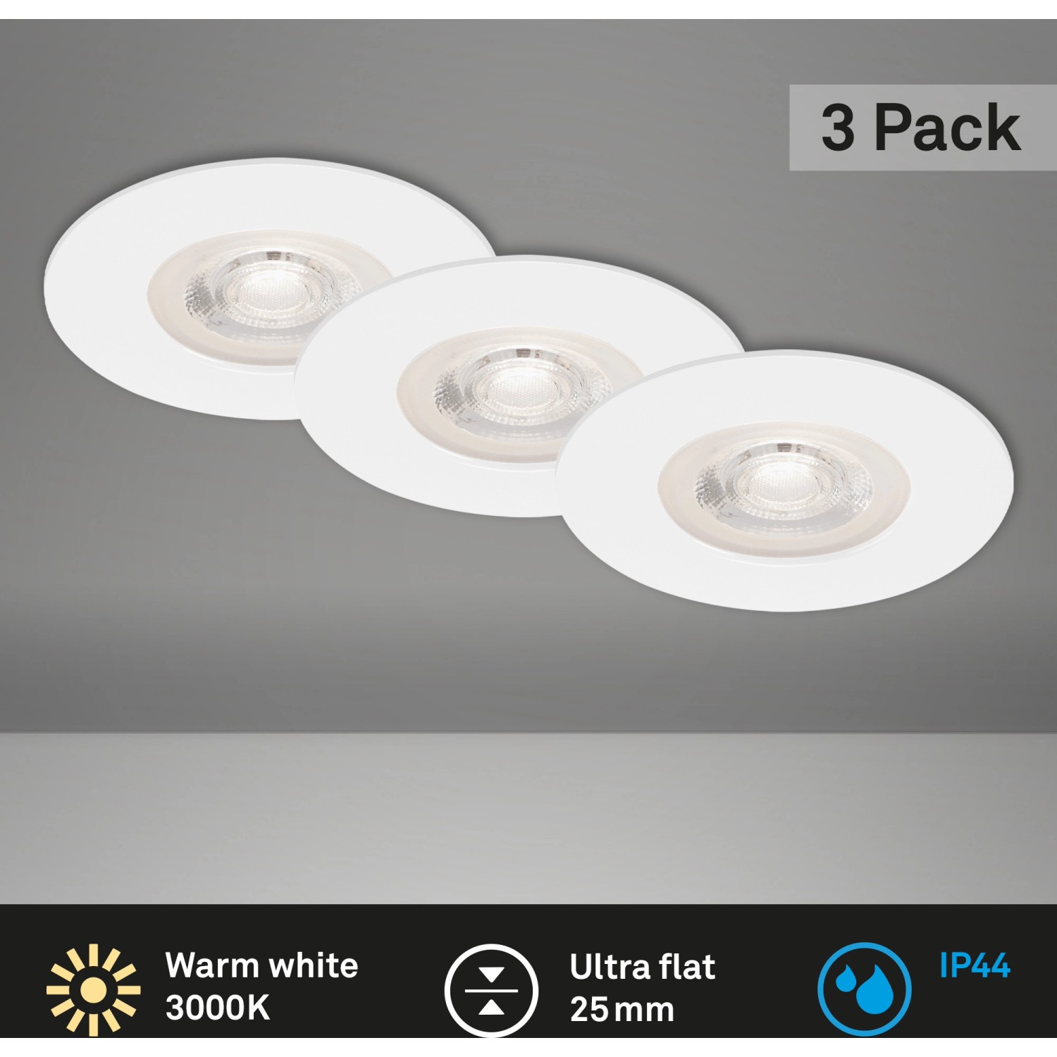 Brilo LED-Einbauleuchte Kulana 3er-Set, weiße Einbaustrahler für Bad, IP44