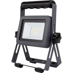 LED-Arbeitsleuchte Flare 10W mit Ständer, silber-anthrazit. Baustrahler mit Tragegriff und Standfuß.
