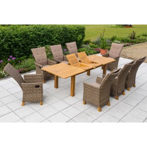 Merxx Toskana 17-tlg. Gartenmöbel-Set mit 8 Sesseln und ausziehbarem Gartentisch.