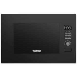 Schwarze Telefunken Einbau Mikrowelle mit Grill, 20 Liter, 700/800 Watt.