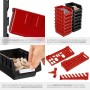 Tectake Kleinteilemagazin, 44-teilig mit Wandplatten, roten und schwarzen Stapelboxen und Halterungen.