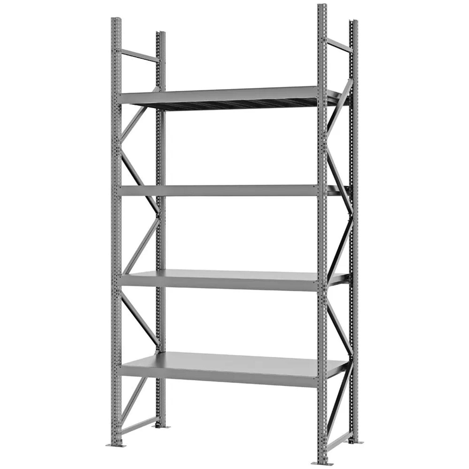PROREGAL Weitspannregal Schraub-Stecksystem MAGNUS PRO Made In Germany Grundregal 300x150x60cm 4 Ebenen Stahlböden Fachlast 750kg Verzinkt