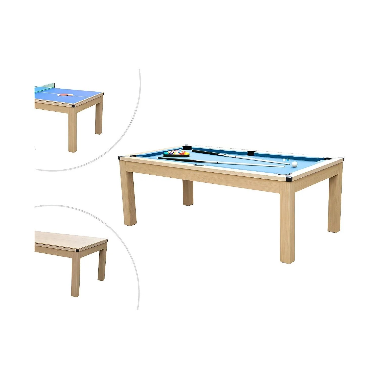 Vente-unique Billardtisch Balthazar Blau  Naturfarben Hell 213.4 cm