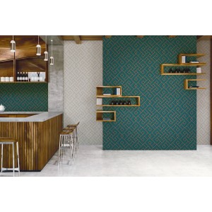 Bricoflor Vliestapete Grau-Gold mit geometrischem Art Deco Muster im Esszimmer.
