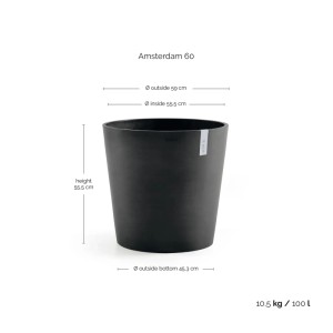 Ecopots Pflanztopf Amsterdam, dunkelgrau, 60 cm. Ideal für Innen- und Außenbereich. Frost- und UV-beständig.