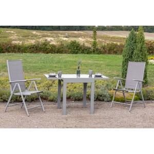 Merxx Amalfi Gartenmöbel-Set, 3-teilig, mit Klappsesseln und ausziehbarem Tisch in Diamantbraun.