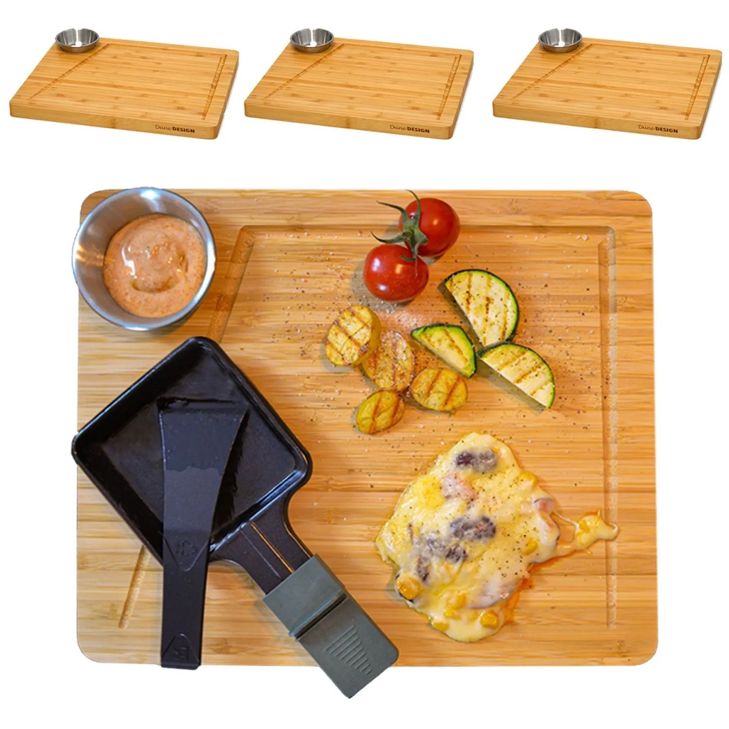 DuneDesign Raclette Teller Set mit Dipschale für 4 Personen 30 x 25 cm