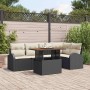 Schwarzes 6-tlg. vidaXL Garten-Sofa-Set aus Poly Rattan mit Tisch und Stauraum.