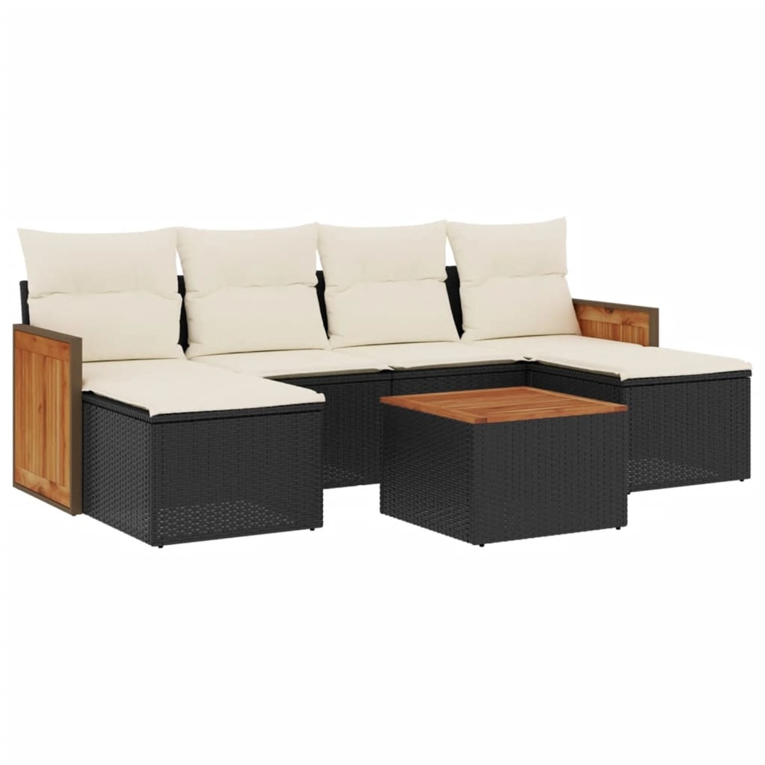 vidaXL 7-Tlg Garten-Sofagarnitur mit Kissen Schwarz Poly Rattan 3227904 günstig online kaufen