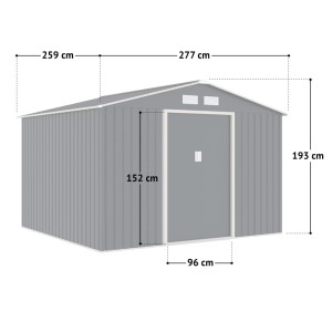 Hattoro S250 Metall Gerätehaus 277x259x193cm BxTxH Mit Bodenrahmen Satteldach Dunkelgrau