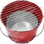Roter Eimergrill, tragbarer Holzkohlegrill mit Grillrost und Tragegriff.
