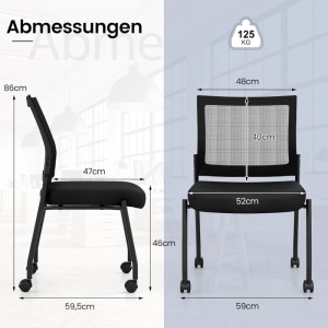 Costway Konferenzstühle 2er Set Stapelbare Besucherstühle mit Rollen