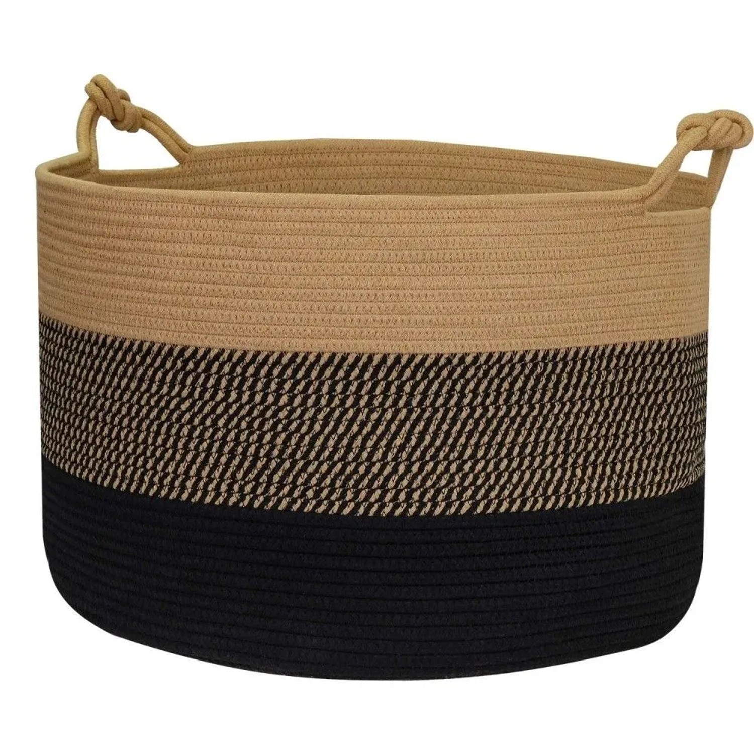 HMF 39014-50CM-81 Aufbewahrungskorb Glücksknoten-Griffen Großer Korb Baumwolle 50 x 33 cm Schwarz-Honig