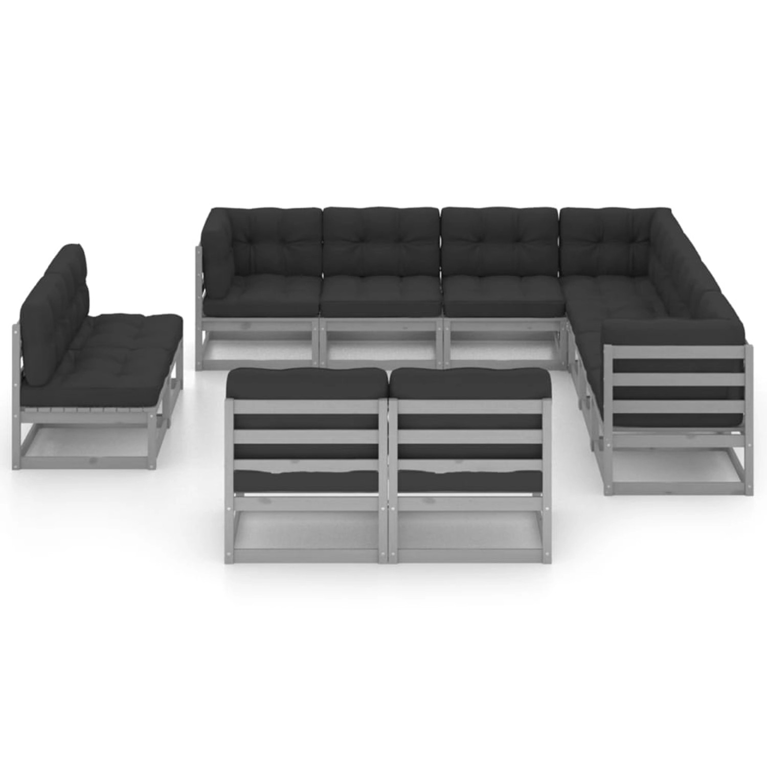 11-tlg. Garten-lounge-set Mit Kissen Grau Kiefer Massivholz günstig online kaufen