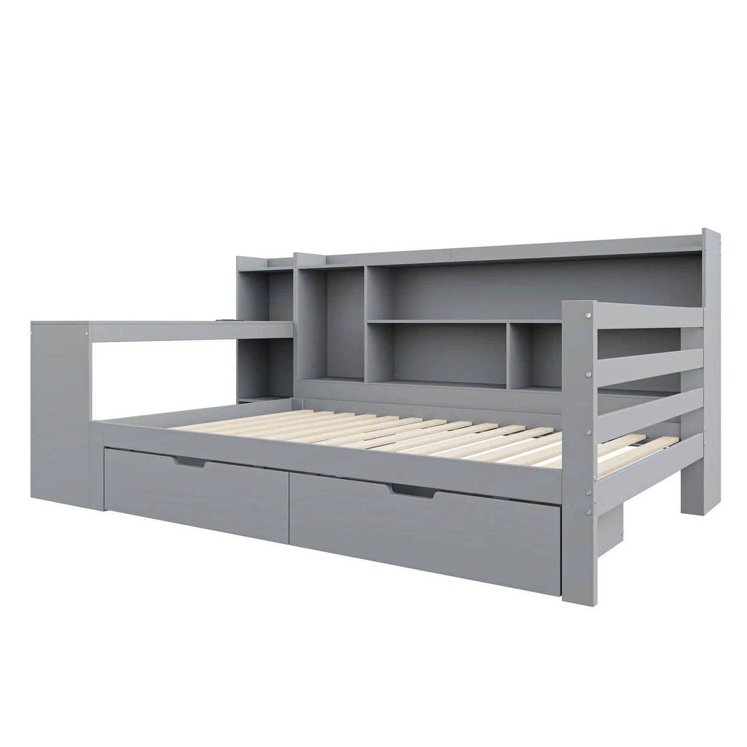 Merax Schlafsofa 90x200cm Massivholz Schreibtisch Regal Grau
