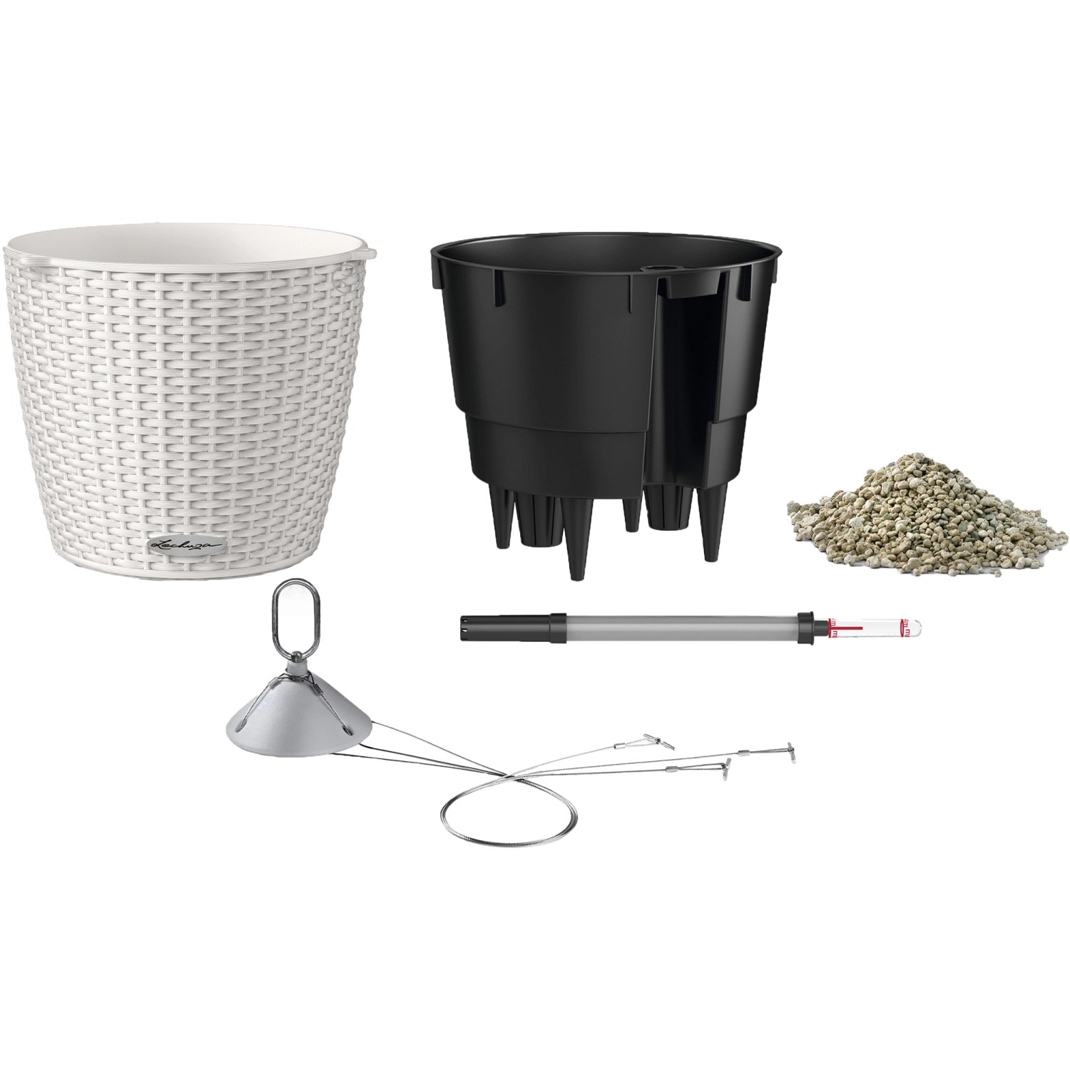 Lechuza Nido Cottage Pflanzgefäß, Ø 27cm, lichtgrau, mit Bewässerungssystem und Zubehör.