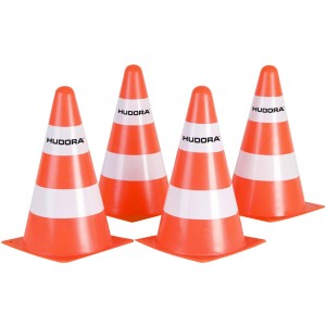 Hudora Pylone, 4 Stück, orange-weiß, zur Tor- und Bahnmarkierung im Spielbereich.