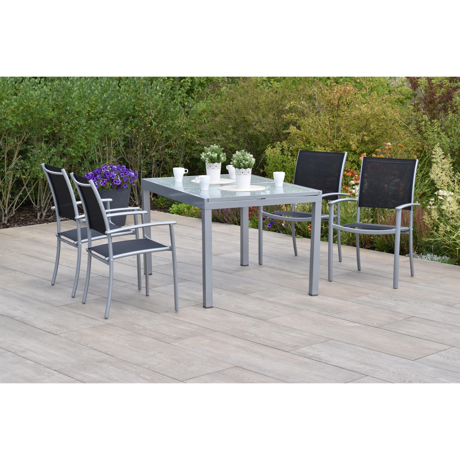 Merxx Milano Set 5-tlg. mit Gartentisch Ausziehbar 120/180 x 90 cm Schwarz günstig online kaufen