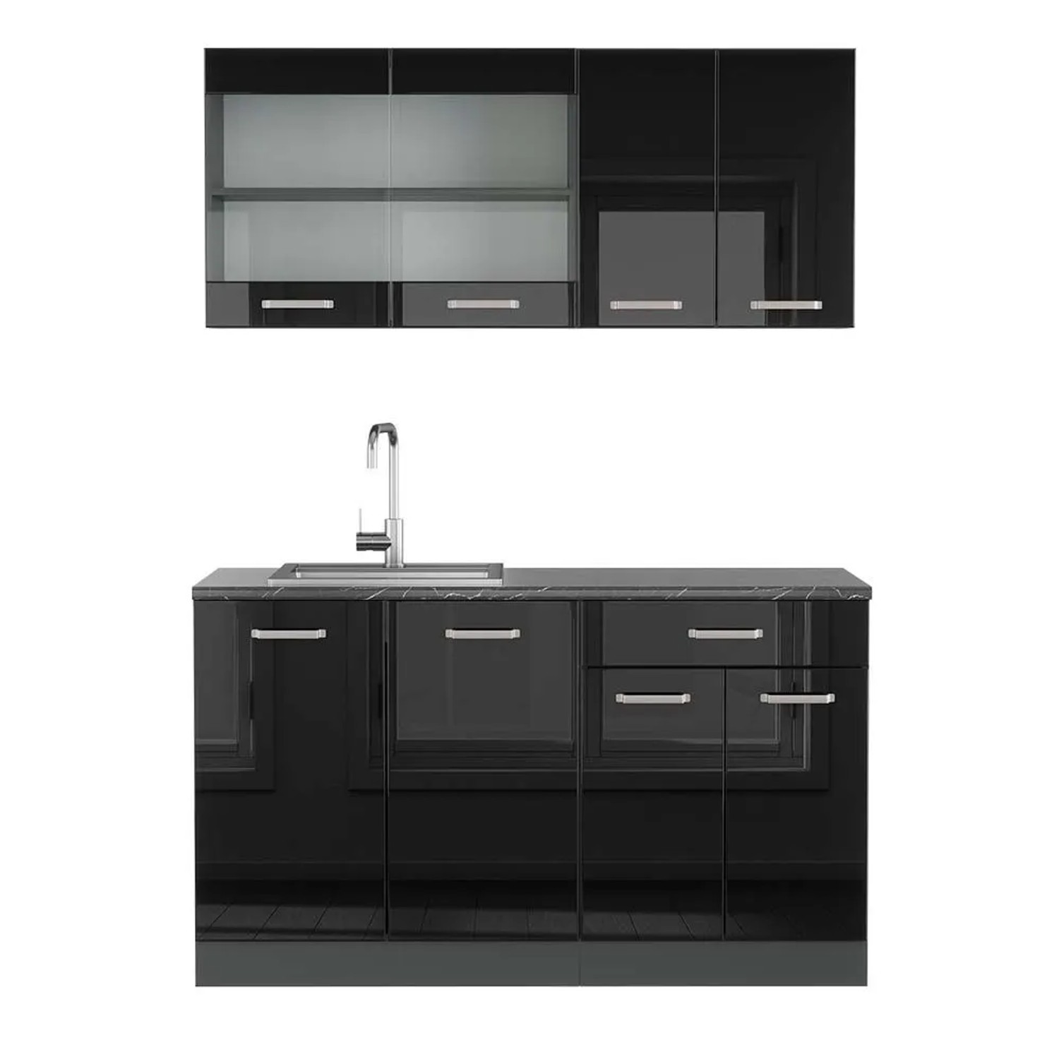 Vicco R-Line Singleküche Schwarz Hochglanz Anthrazit 140 cm AP Anthrazit ohne E-Geräte