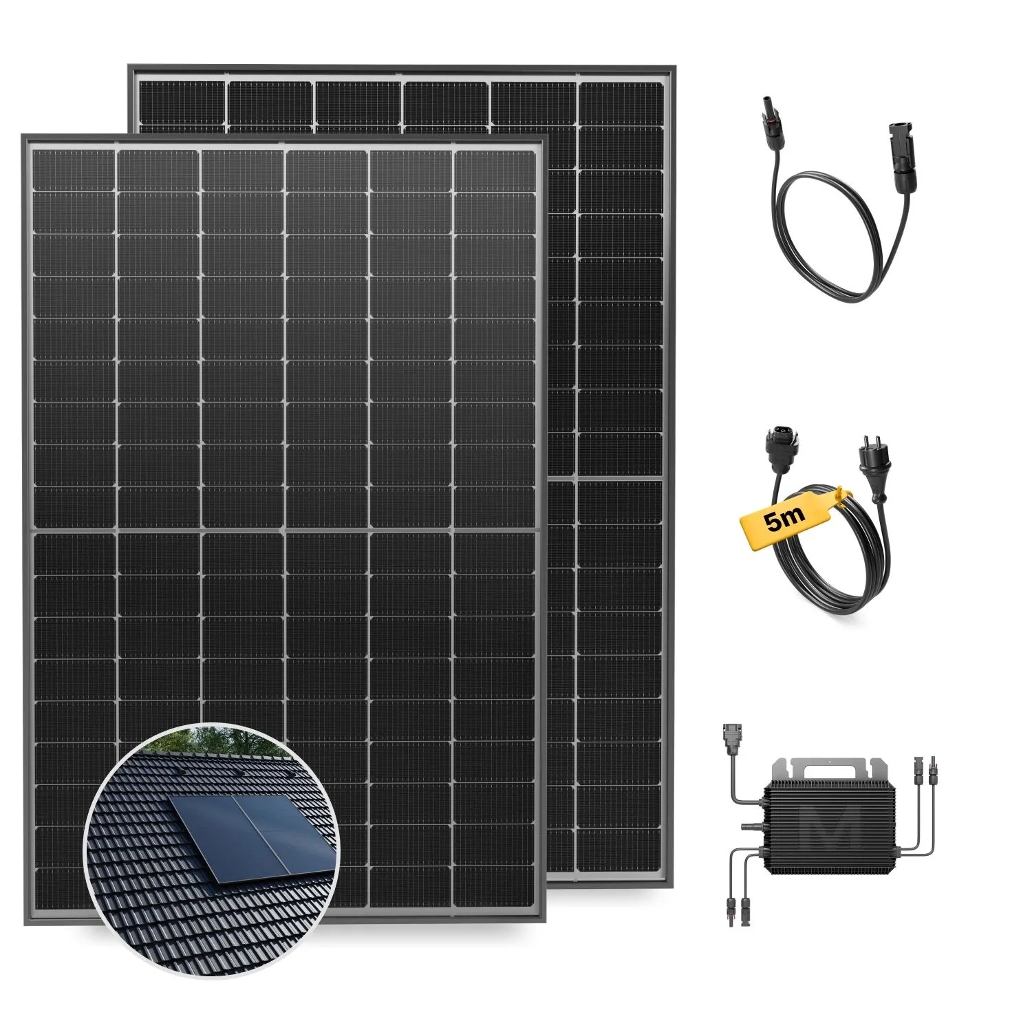Solakon Balkonkraftwerk 900W Solaranlage mit Ziegeldach Halterung Paarmontage Steckerfertig Komplettset Photovoltaik 800W Kabellänge 5m