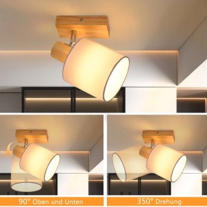 NETTLIFE Deckenstrahler aus Holz mit weißem Stoffschirm, 350° drehbar. Flexibler Spot für Wand & Decke.