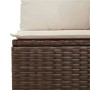 Detailaufnahme: Braune vidaXL Garten-Sofagarnitur aus Polyrattan mit cremefarbenen Kissen.