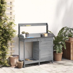 vidaXL Pflanztisch mit Schrank Grau 110,5x45x124,5 cm Massivholz Tanne 156345