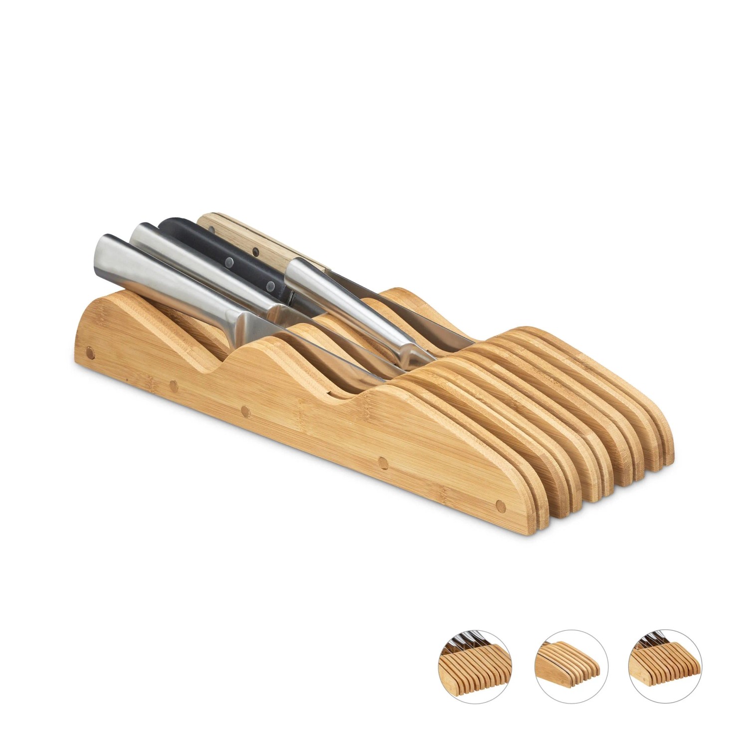 Relaxdays Messerblock Bambus Natur für Schublade 5 cm x 12 cm x 40 cm 0,9 kg