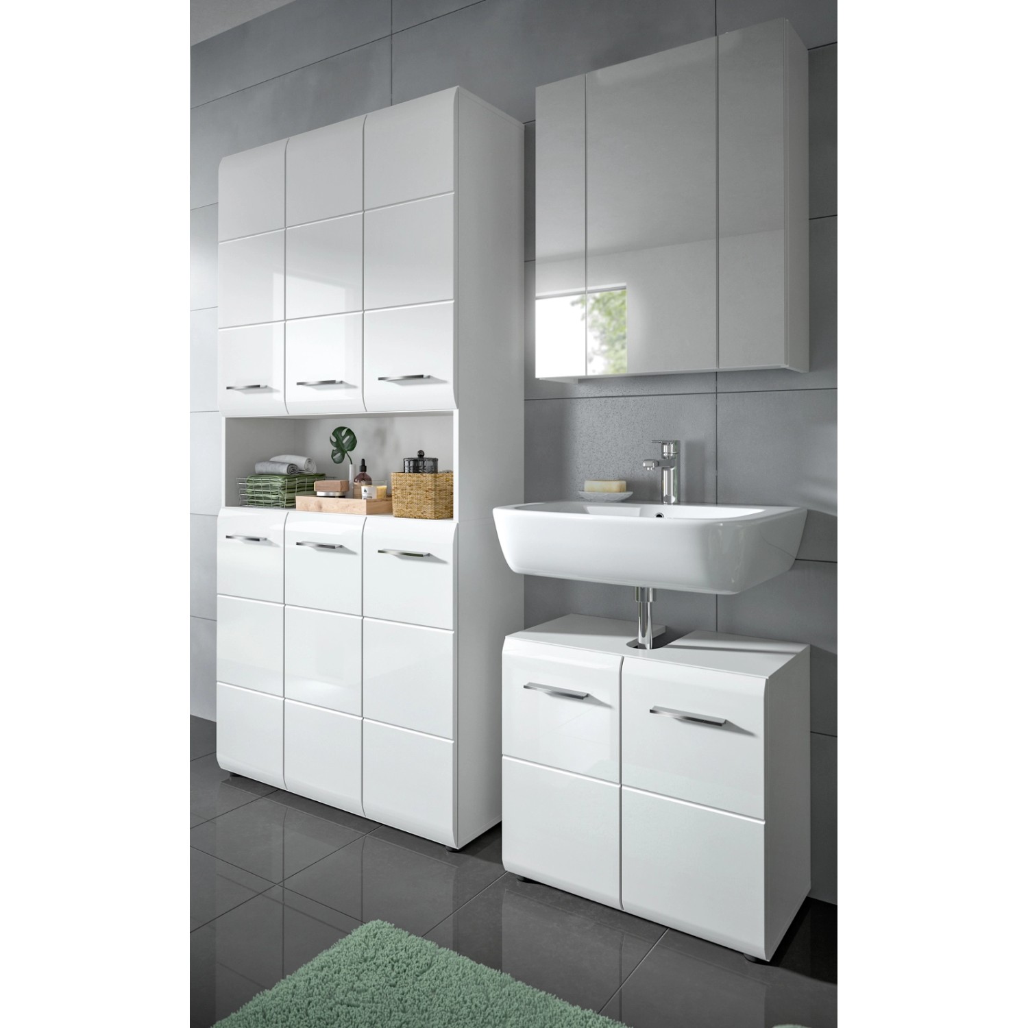 Inn.Furn Badmöbel Set in Weiß Hochglanz 3-teilig 165 cm Cover günstig online kaufen