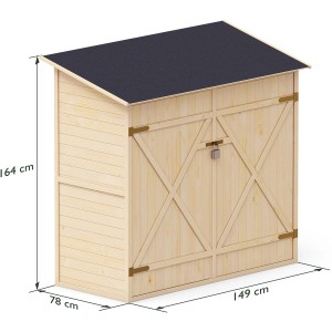 Upyard Garten-Geräteschuppen aus Holz, 150x70 cm, mit Doppeltür und schwarzem Dach.