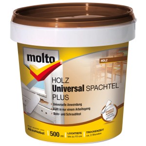 Molto Holz Universal-Spachtel Plus, 500ml Dose. Holzspachtel zum Füllen und Glätten von Holzoberflächen.