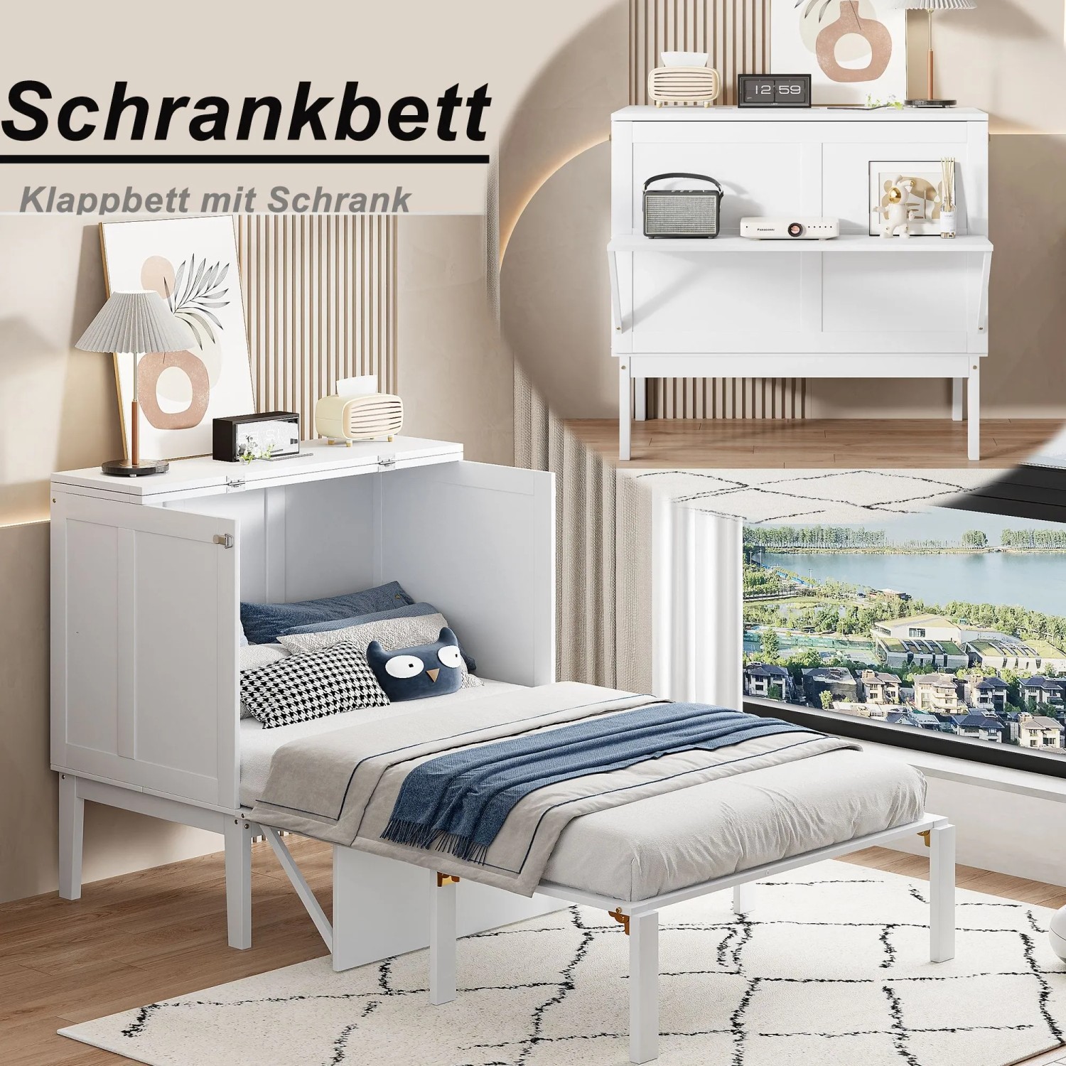okwish Schrankbett 90x200cm mit Lattenrost Wandbett Schlafzimmer Weiß ohne Matratze_4
