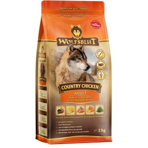 Wolfsblut Country Chicken Adult Hundetrockenfutter, 2kg Packung mit Huhn und Süßkartoffel.