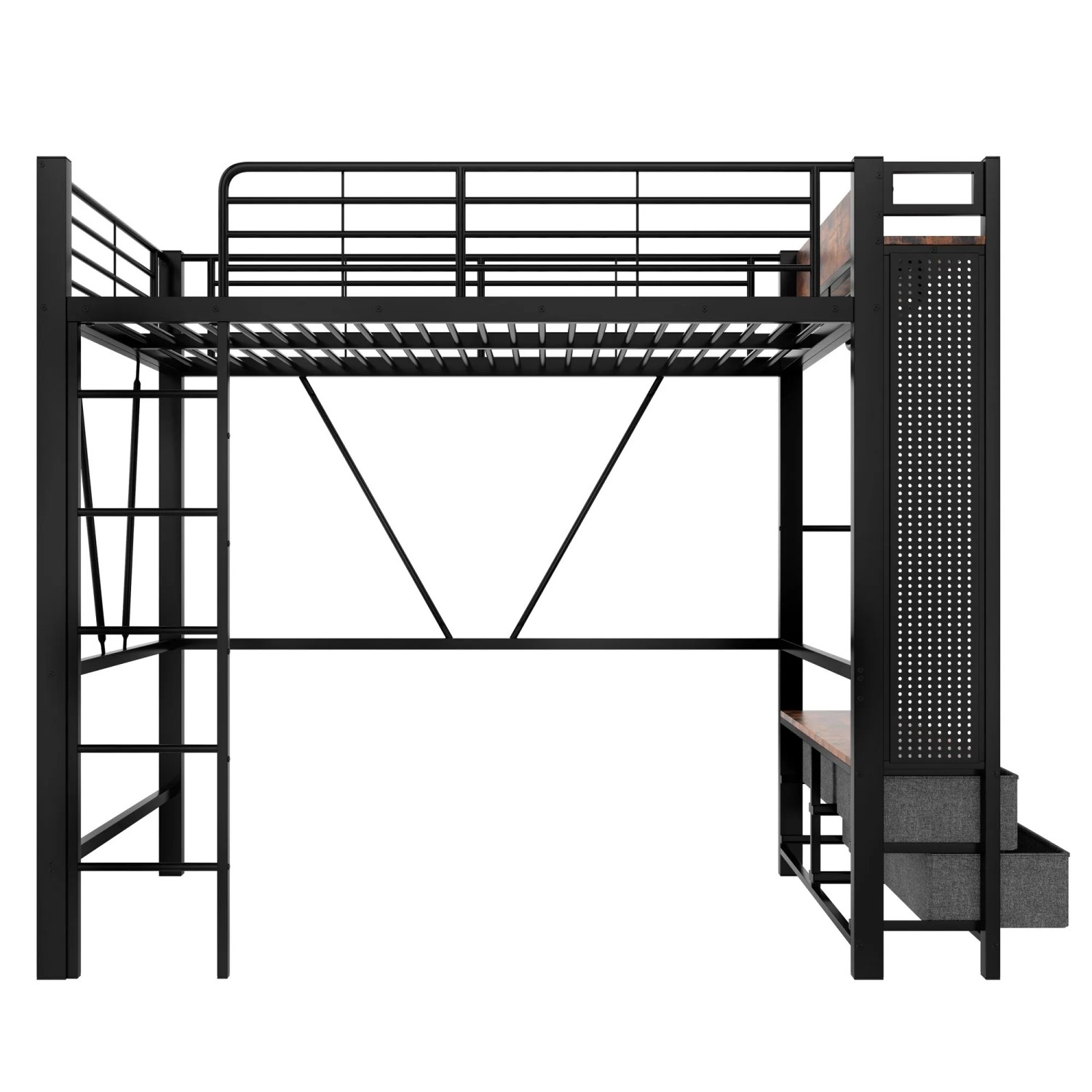 okwish Hochbett 90x200cm mit LED Beleuchtung Kinderzimmer Schwarz ohne Matratze