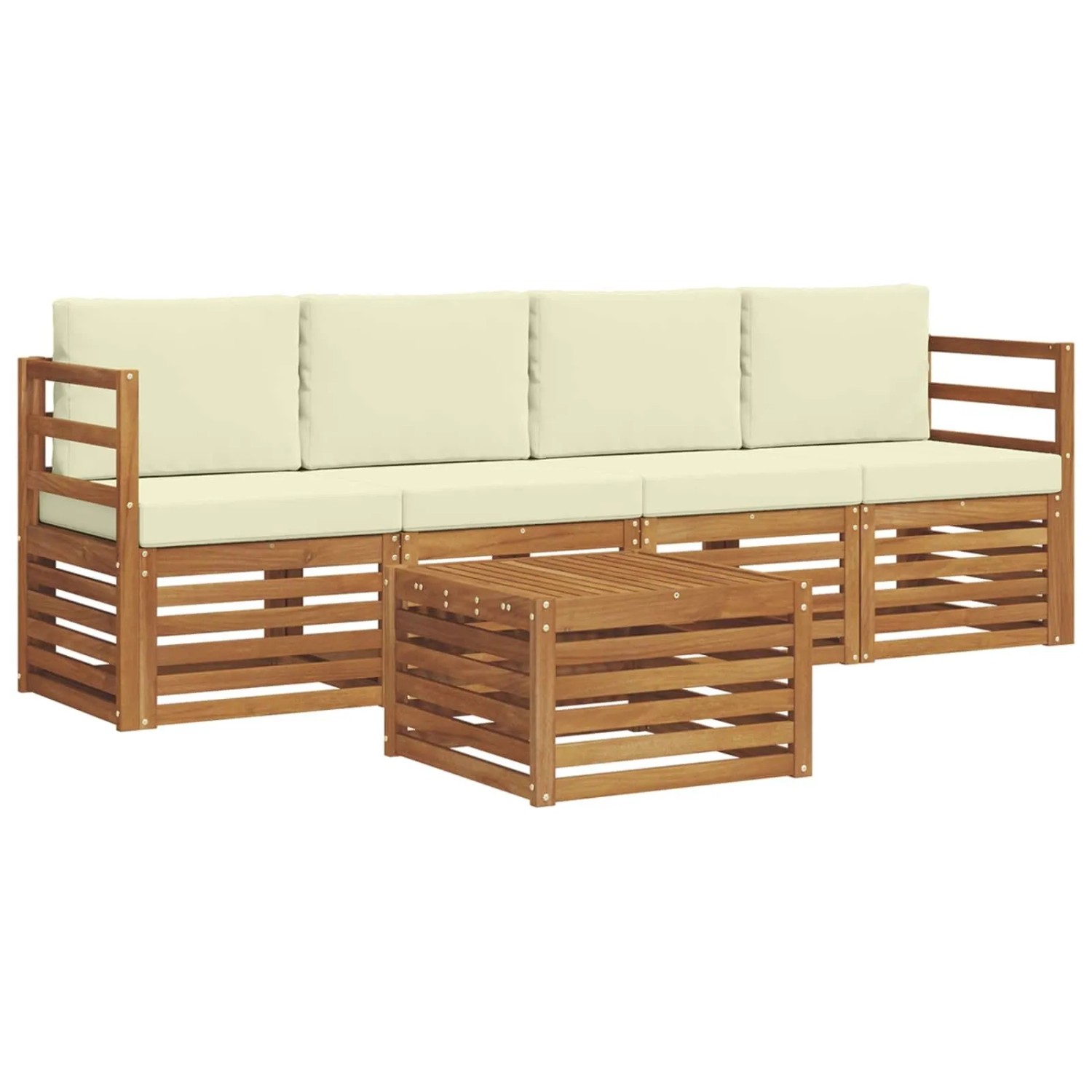 vidaXL Sofagarnituren 5 Tlg Natur und Creme Massivholz Akazie 3374310