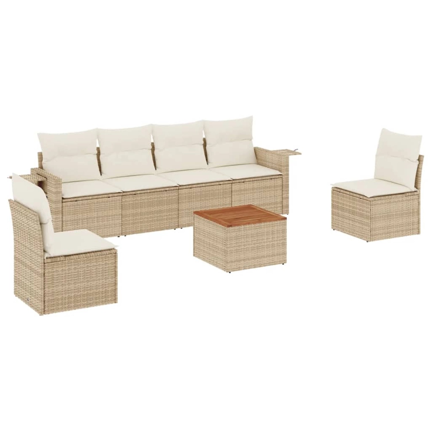 vidaXL 7-Tlg Garten-Sofagarnitur mit Kissen Beige Poly Rattan 3256842 günstig online kaufen