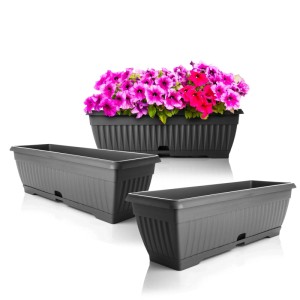 BigDean 3x Blumenkasten Balkon Mit Untersetzer Anthrazit 50 Cm Balkonkasten Pflanzkasten Blumenkasten Mit Wasserspeicher Für Innen Und Außenbereich