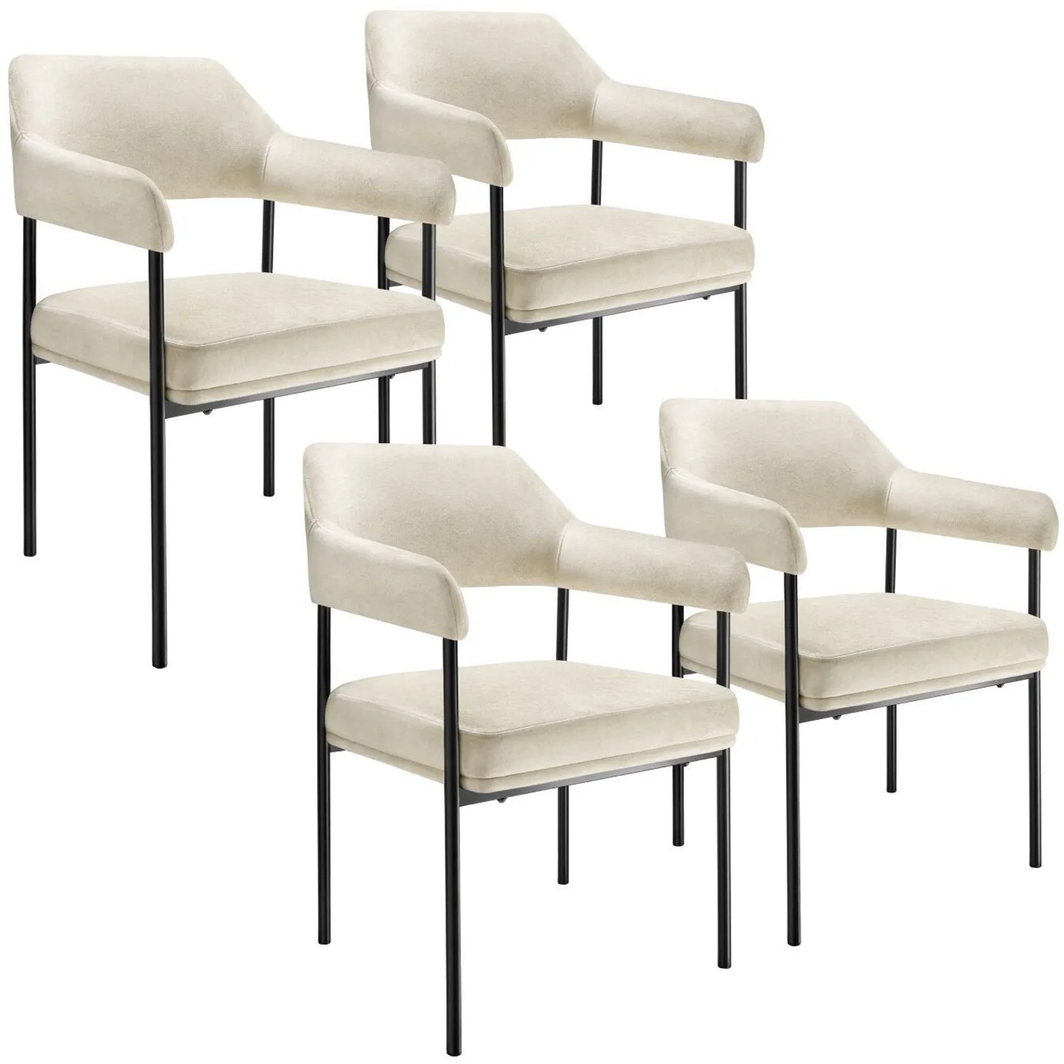 Tectake Armlehnstuhl Doé Gepolstert Durchgehende Lehne 4Er Set 62 X 58 X 85 Cm Samtoptik Off White