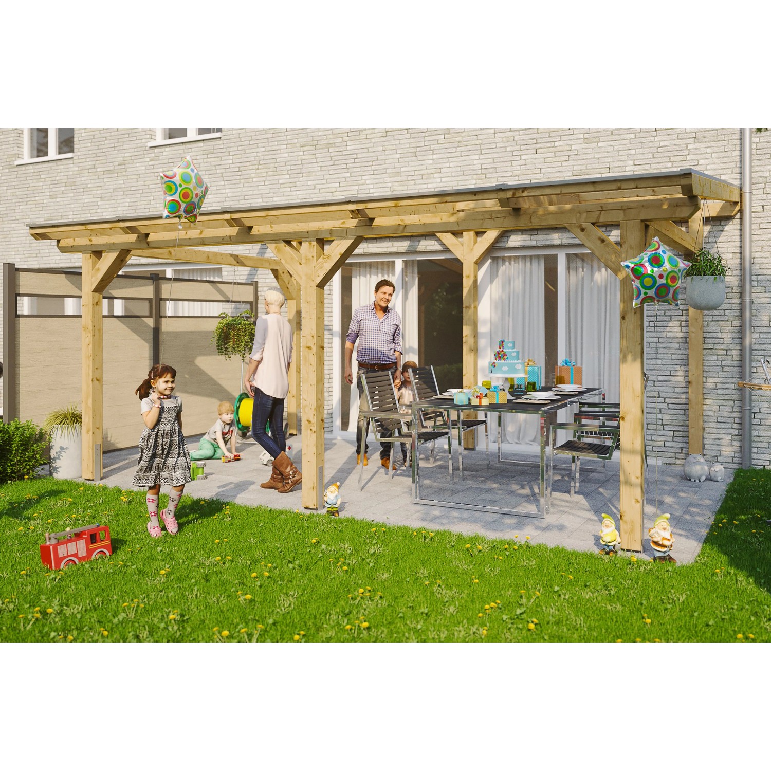 Skan Holz Terrassenüberdachung Siena B x T 541 cm x 350 cm Leimholz Natur