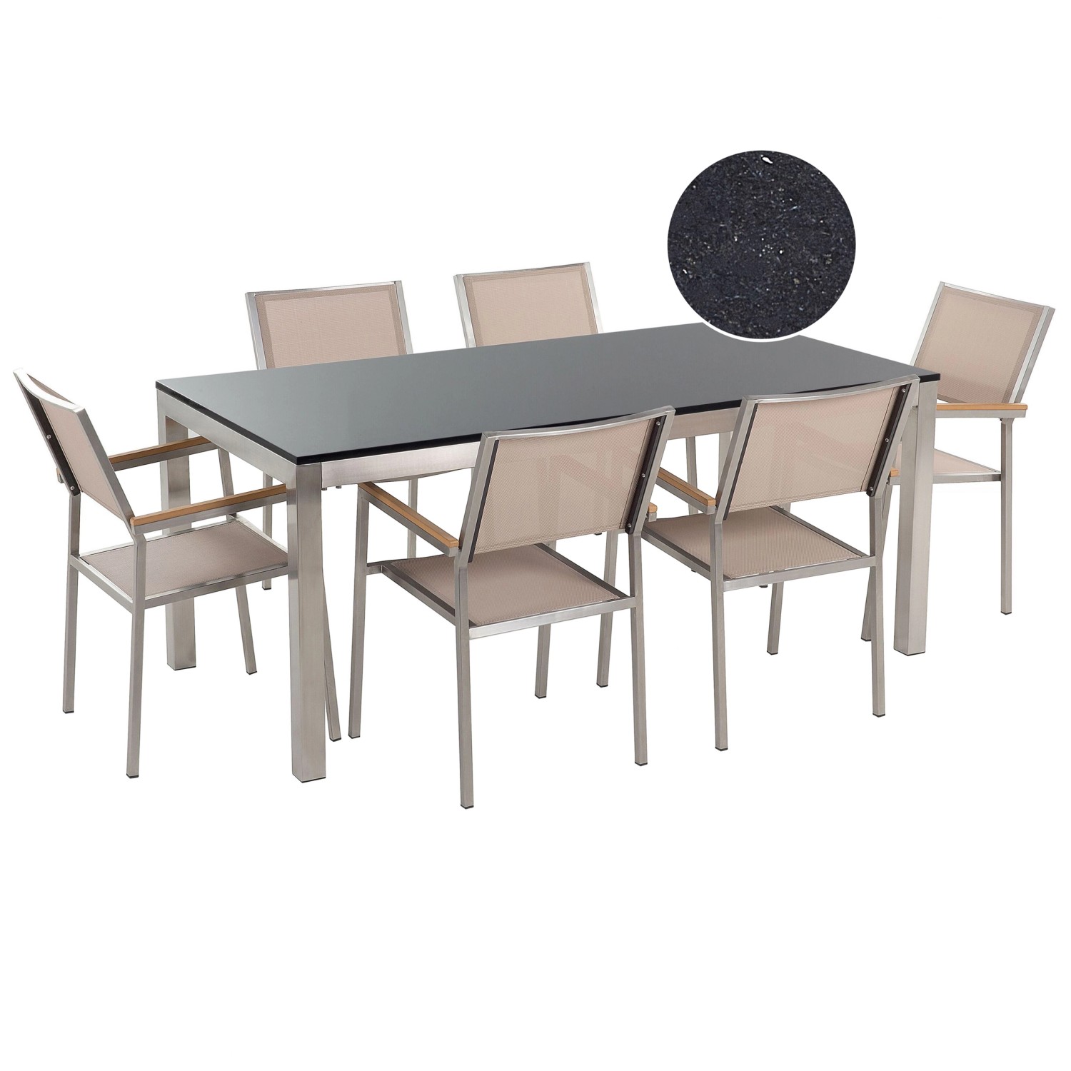 Beliani Gartentisch Set GROSSETO Schwarz Beige Silber 90x180x87 günstig online kaufen