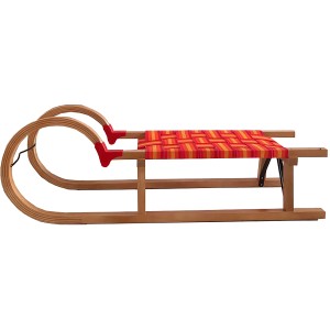 Rudisport Holzrodel 110 cm mit Gurtsitz, rot-orange. Schlitten für Winterspaß.