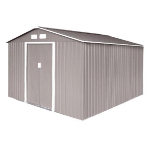 Hattoro S300 Metall Gerätehaus, hellgrau, mit Satteldach und 2 Schiebetüren. Robustes Gartenhaus für Stauraum.