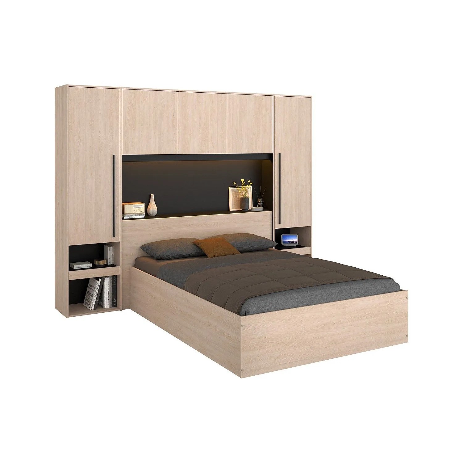 Vente-unique Bett Mit Bettkasten Velona Schwarz  Naturfarben Hell 265.2 cm