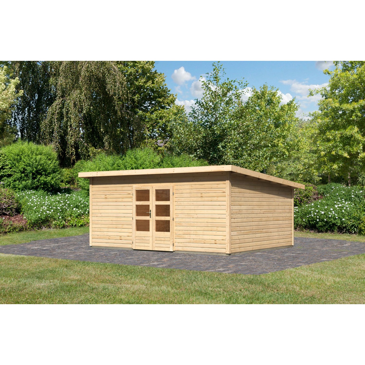 Karibu Holz-Gartenhaus Karlskoga Natur Pultdach Unbehandelt 490 cm x 371 cm günstig online kaufen