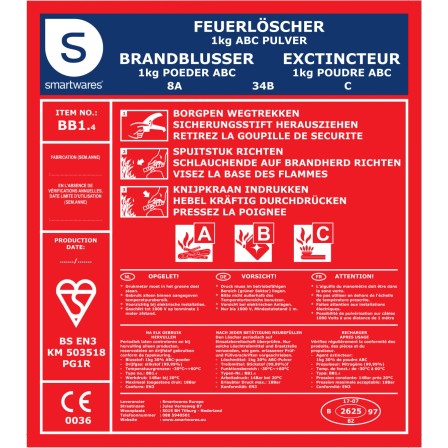 Feuerlöscher 1kg ABC Pulver, Autofeuerlöscher, inkl. KFZ/Auto/Boot-Halterung  & ANDRIS® Prüfnachweis : : Baumarkt