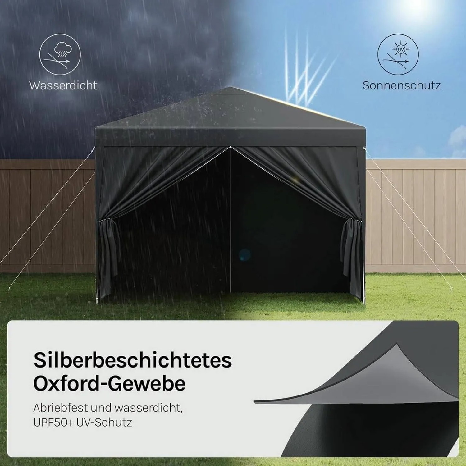 WOLTU Pavillon Pop-Up 3x3 m in Anthrazit: Wasserdichtes Pagodenzelt für Sonnenschutz im Garten.