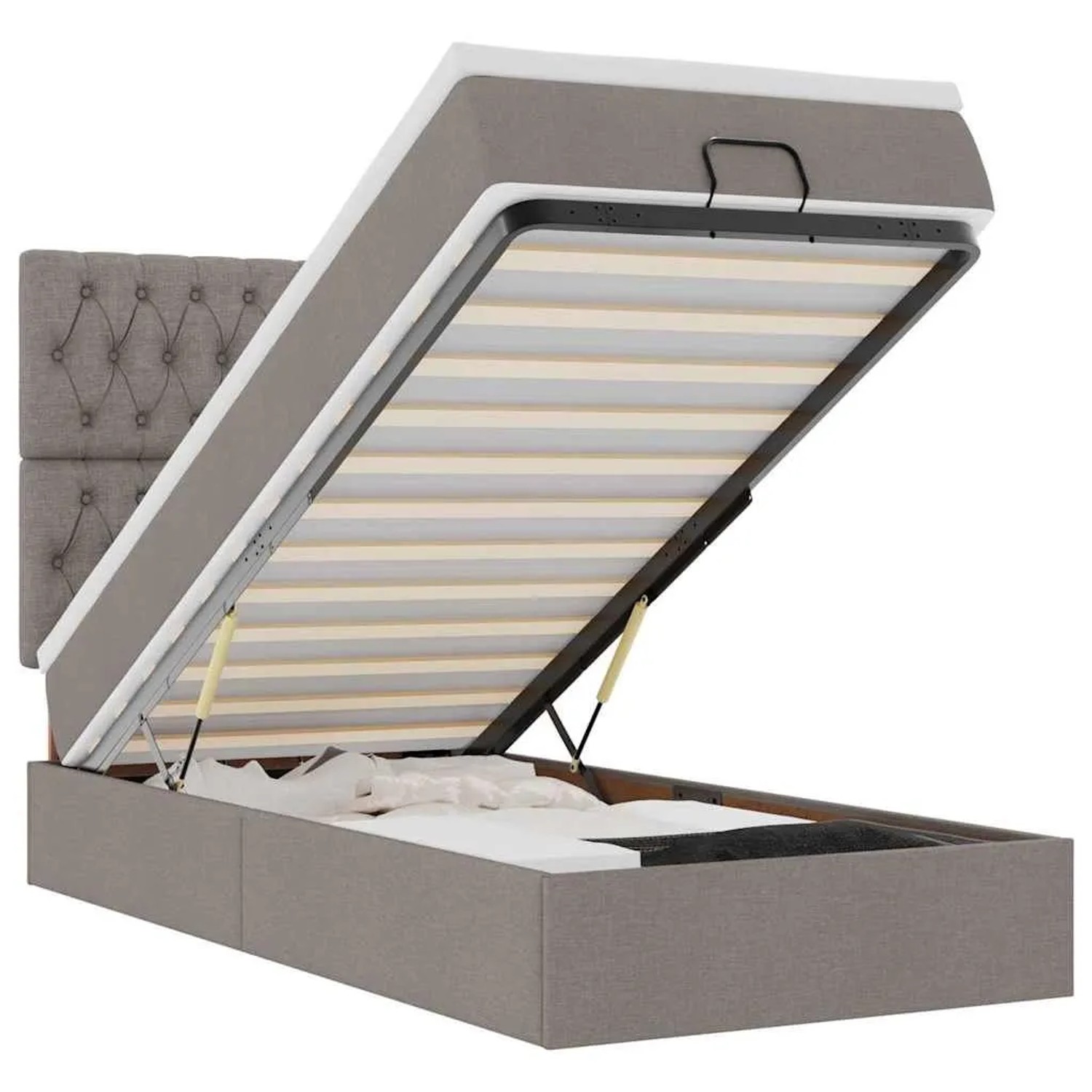 vidaXL Ottoman-Bett mit Matratze & LEDs Taupe 100x200 cm Stoff 3314069