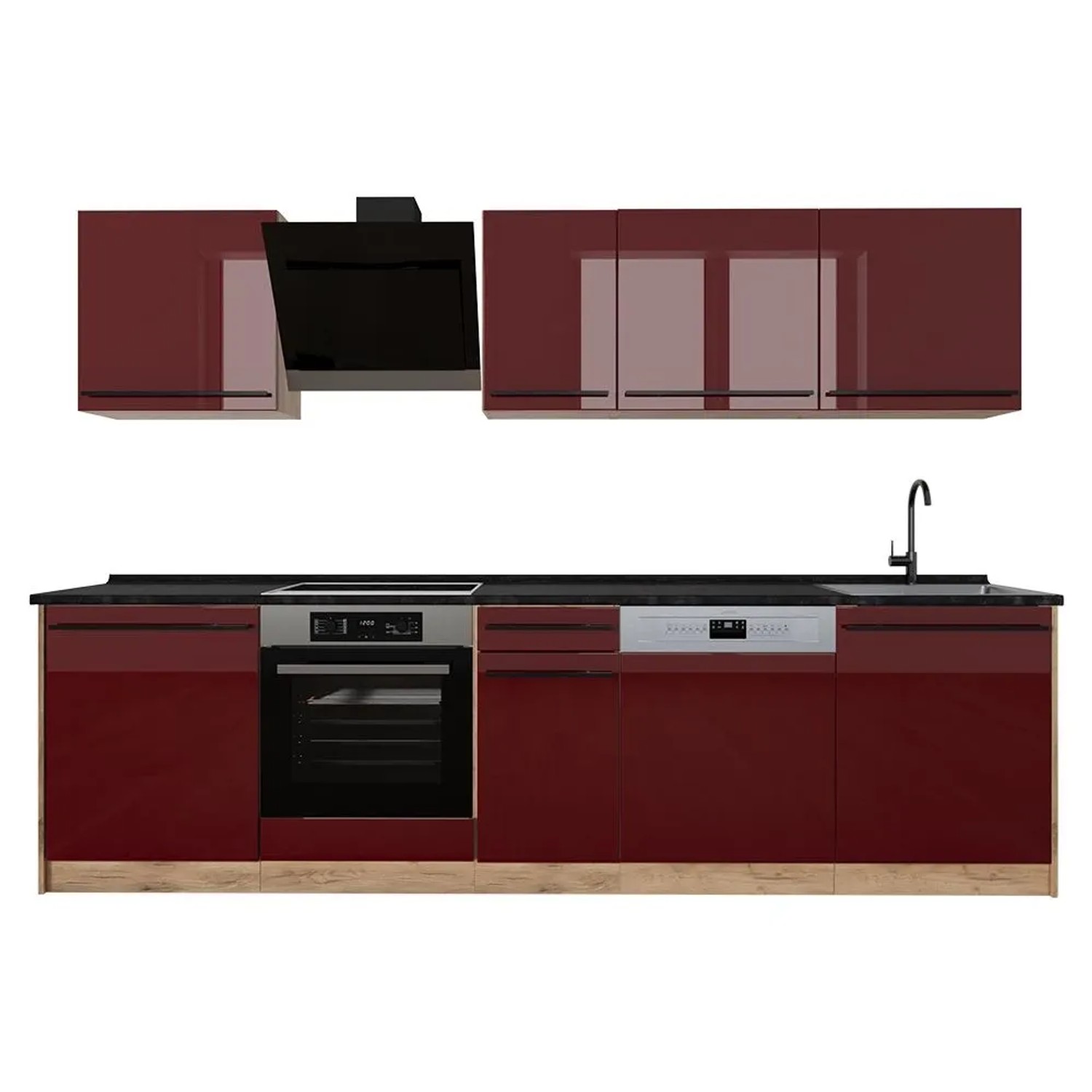 Vicco Küchenzeile R-Line Rot Hochglanz/Goldkraft Eiche 280 x 207 Arbeitsplatte Anthrazit Art Nr 66394