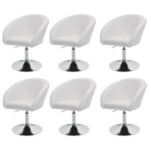 6er-Set: Creme-weiße MCW Esszimmerstühle F19 aus Stoff/Textil mit verchromtem Fuß.